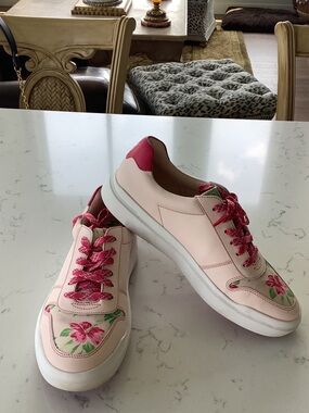 Cole Haan Pink Floral Embroidered Lace-Up Sneakers